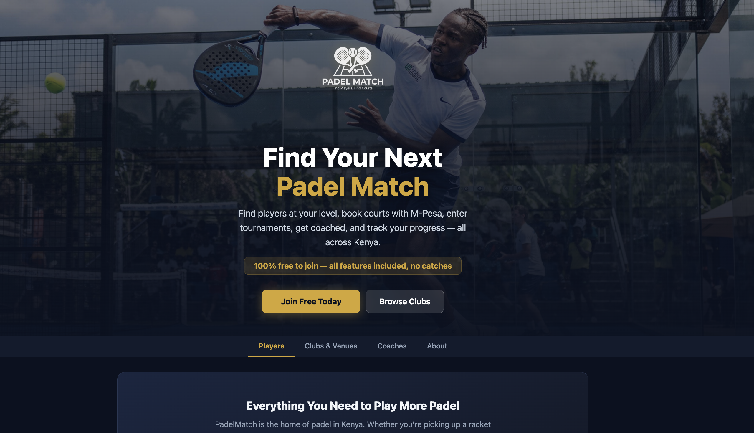 PadelMatch — screenshot of the live platform